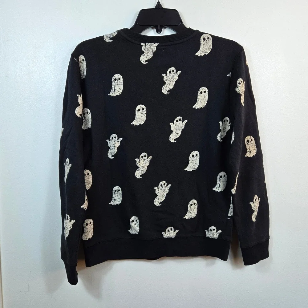 Gymboree Boys Black Ivory Allover Ghost Print Spooky Crewneck Sweatshirt XL NEW